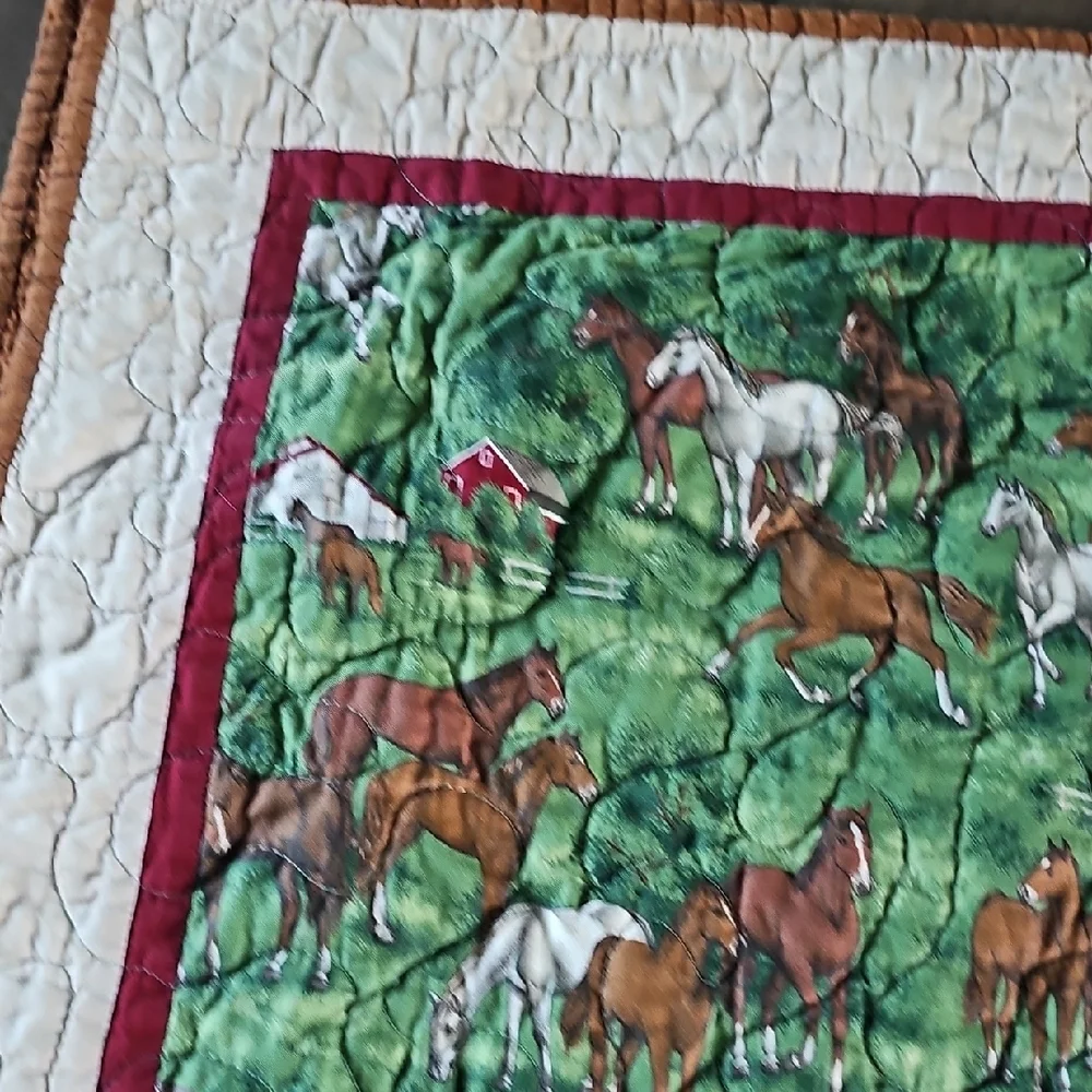 VINTAGE 1960 's Horse Quilt Comforter 78 X 50 Boy Girl Home Bedding RETRO MCM